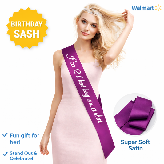 21st Birthday Sash and Tiara Set Purple Satin Sash with Rhinestone Tiara 67 Inch